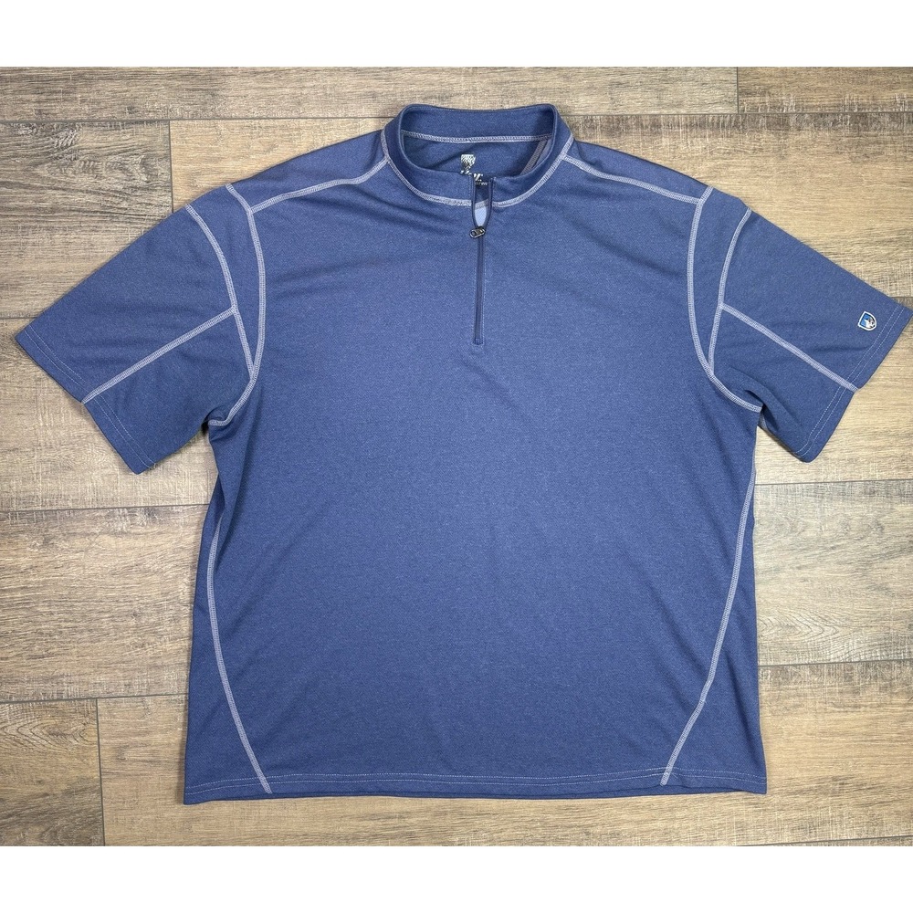 Kuhl Revel 1/4 Quarter Zip Short Sleeve Shirt Performance Hiking Mens XL Blue